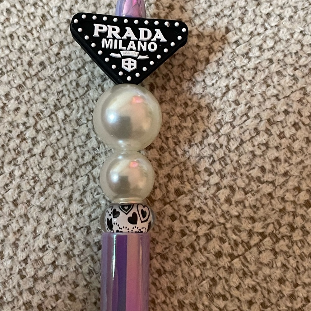 Prada Milano Purple and Pearl Beaded Charm Focal Pen